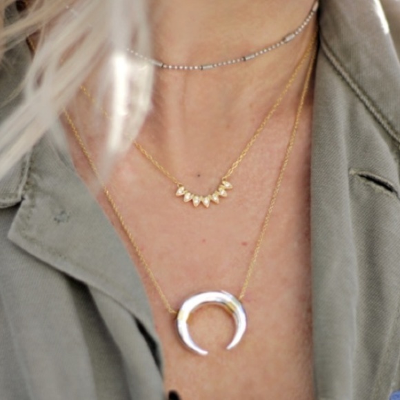 Stella & Dot | Retired Dainty Silver + Gold Half Moon Luna Pendant Necklace - Picture 5 of 12